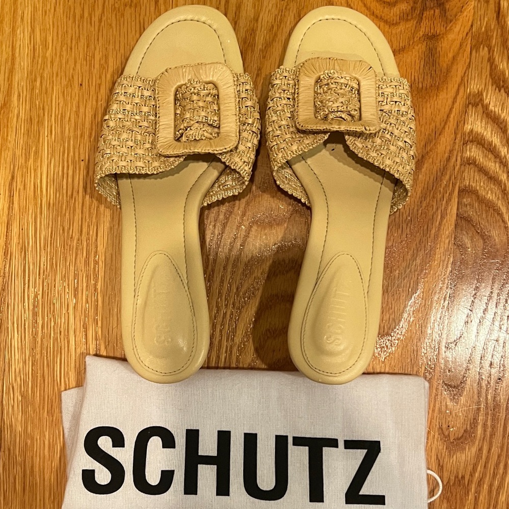 SCHUTZ Women's Woven Tan Slide Sandals